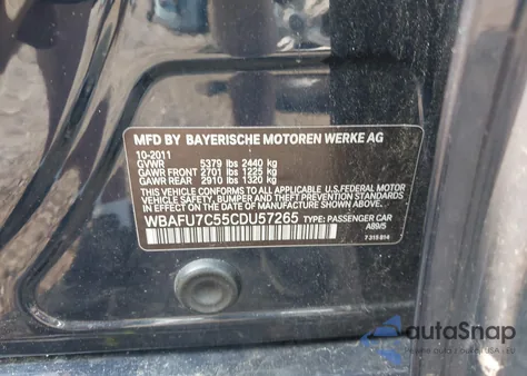 2012 BMW 535I xDrive из США, поврежденный, VIN WBAFU7C55CDU57265